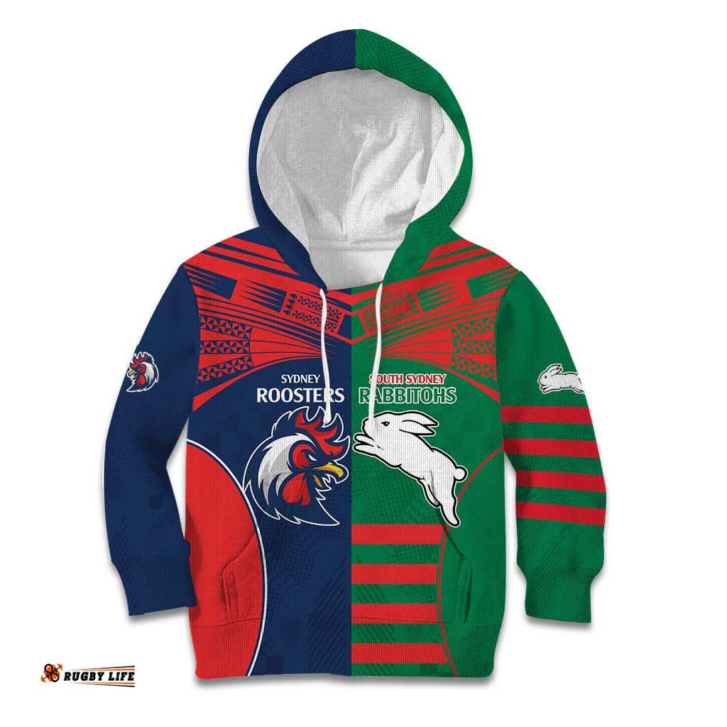 Custom Roosters Rabbitohs Kid Hoodie NRL Tribal Half Style