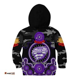 Hobart Hurricanes ANZAC 2024 Kid Hoodie Lest We Forget Poppy Mix Camouflage