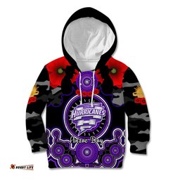 Hobart Hurricanes ANZAC 2024 Kid Hoodie Lest We Forget Poppy Mix Camouflage