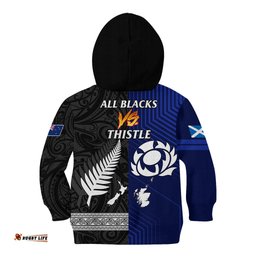 New Zealand and Scotland Rugby Kid Hoodie All Black Maori With Thistle Together