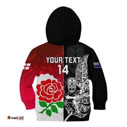 Custom New Zealand And England Rugby Kid Hoodie World Cup All Black Combine Red Roses