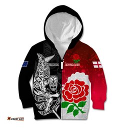 Custom New Zealand And England Rugby Kid Hoodie World Cup All Black Combine Red Roses