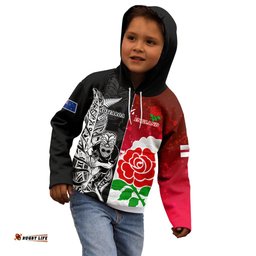 Custom New Zealand And England Rugby Kid Hoodie World Cup All Black Combine Red Roses