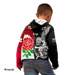 Custom New Zealand And England Rugby Kid Hoodie World Cup All Black Combine Red Roses