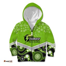 Custom Thunder Cricket Christmas Kid Hoodie Merry Xmas Indigenous Art