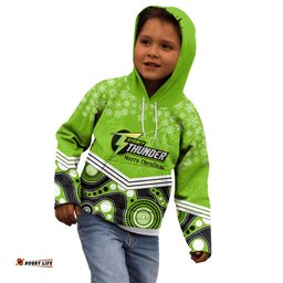 Custom Thunder Cricket Christmas Kid Hoodie Merry Xmas Indigenous Art