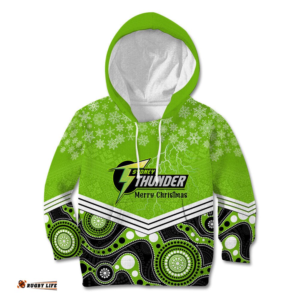 Custom Thunder Cricket Christmas Kid Hoodie Merry Xmas Indigenous Art