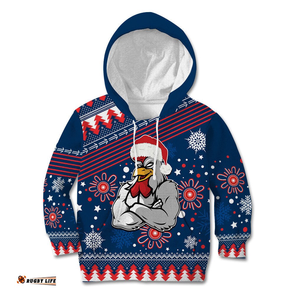Custom Roosters Rugby Kid Hoodie Chirstmas Vibe