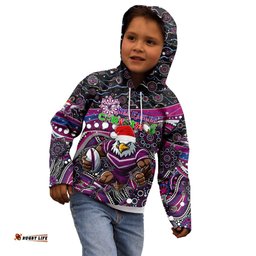 Merry Christmas Manly Warringah Sea Eagles Kid Hoodie Aboriginal Santa Rugby Mascot Silvertails