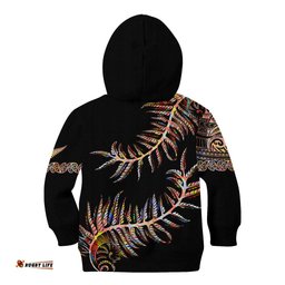 New Zealand Kid Hoodie Aotearoa Silver Fern Mixed Papua Shell Red Vibe