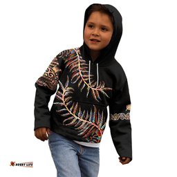 New Zealand Kid Hoodie Aotearoa Silver Fern Mixed Papua Shell Red Vibe