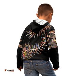 New Zealand Kid Hoodie Aotearoa Silver Fern Mixed Papua Shell Red Vibe