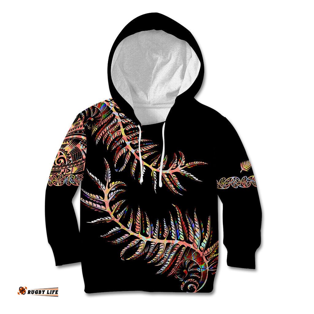 New Zealand Kid Hoodie Aotearoa Silver Fern Mixed Papua Shell Red Vibe