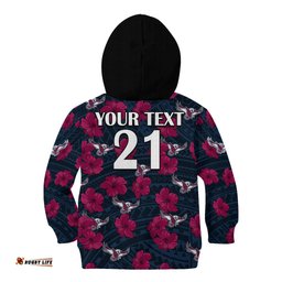 Custom Text And Number Sea Eagles Rugby Kid Hoodie Polynesian Style With Hibiscus