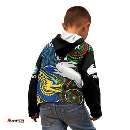 Custom Text And Number Rabbitohs Mix Eels Rugby Kid Hoodie Souths And Parra Indigenous