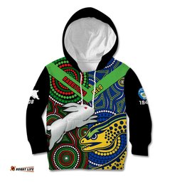 Custom Text And Number Rabbitohs Mix Eels Rugby Kid Hoodie Souths And Parra Indigenous