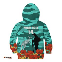 Custom Matildas ANZAC Day Kid Hoodie Lest We Forget Poppies Mix Camouflage Turquoise