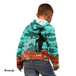 Custom Matildas ANZAC Day Kid Hoodie Lest We Forget Poppies Mix Camouflage Turquoise