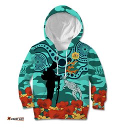 Custom Matildas ANZAC Day Kid Hoodie Lest We Forget Poppies Mix Camouflage Turquoise