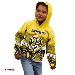 Custom Richmond Football Christmas Kid Hoodie Merry Xmas Mix Aboriginal Art