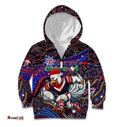 Merry Christmas Sydney Roosters Kid Hoodie Aboriginal Santa Rugby Mascot Tricolours