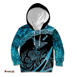 New Zealand Stingray Kid Hoodie Aotearoa Whai With Maori Paua Shell