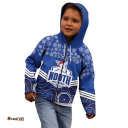 Custom North Melbourne Football Christmas Kid Hoodie Merry Xmas Mix Aboriginal Art