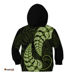 Green New Zealand Paisley Silver Fern Kid Hoodie Aotearoa Maori