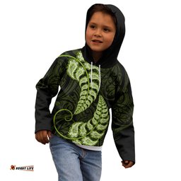 Green New Zealand Paisley Silver Fern Kid Hoodie Aotearoa Maori