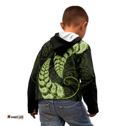 Green New Zealand Paisley Silver Fern Kid Hoodie Aotearoa Maori