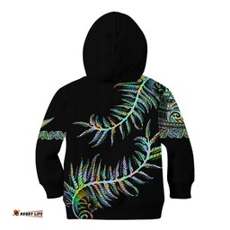 New Zealand Kid Hoodie Aotearoa Silver Fern Mixed Papua Shell Green Vibe