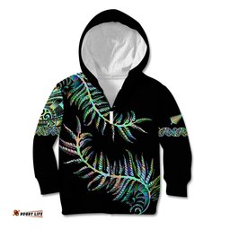 New Zealand Kid Hoodie Aotearoa Silver Fern Mixed Papua Shell Green Vibe