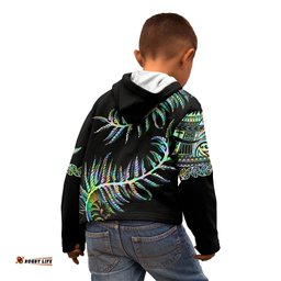 New Zealand Kid Hoodie Aotearoa Silver Fern Mixed Papua Shell Green Vibe