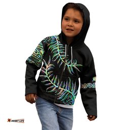 New Zealand Kid Hoodie Aotearoa Silver Fern Mixed Papua Shell Green Vibe