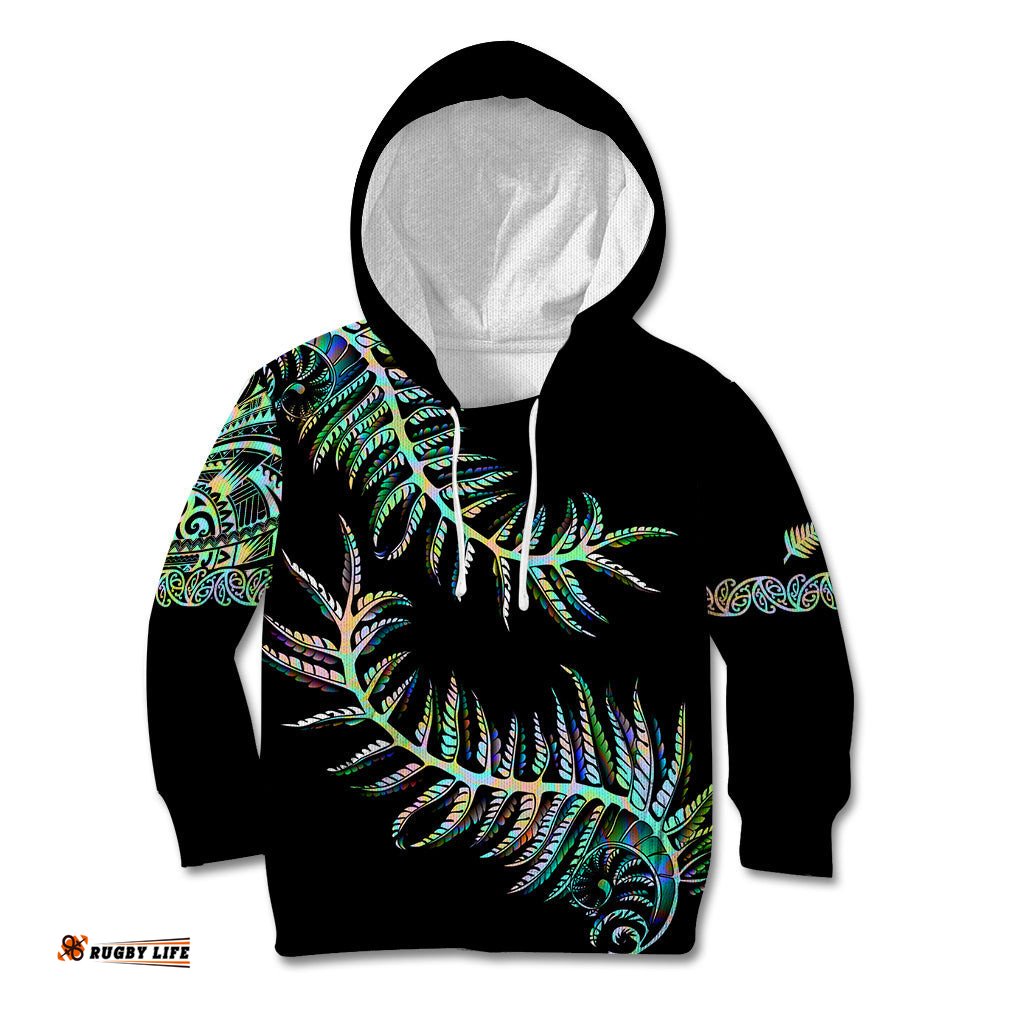 New Zealand Kid Hoodie Aotearoa Silver Fern Mixed Papua Shell Green Vibe