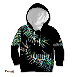 New Zealand Kid Hoodie Aotearoa Silver Fern Mixed Papua Shell Green Vibe