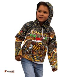 Merry Christmas AFL Hawks Kid Hoodie Aboriginal Santa Football Mascot