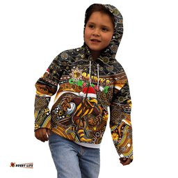Merry Christmas AFL Hawks Kid Hoodie Aboriginal Santa Football Mascot