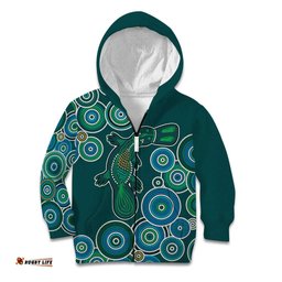 Green Platypus Aboriginal Art Kid Hoodie