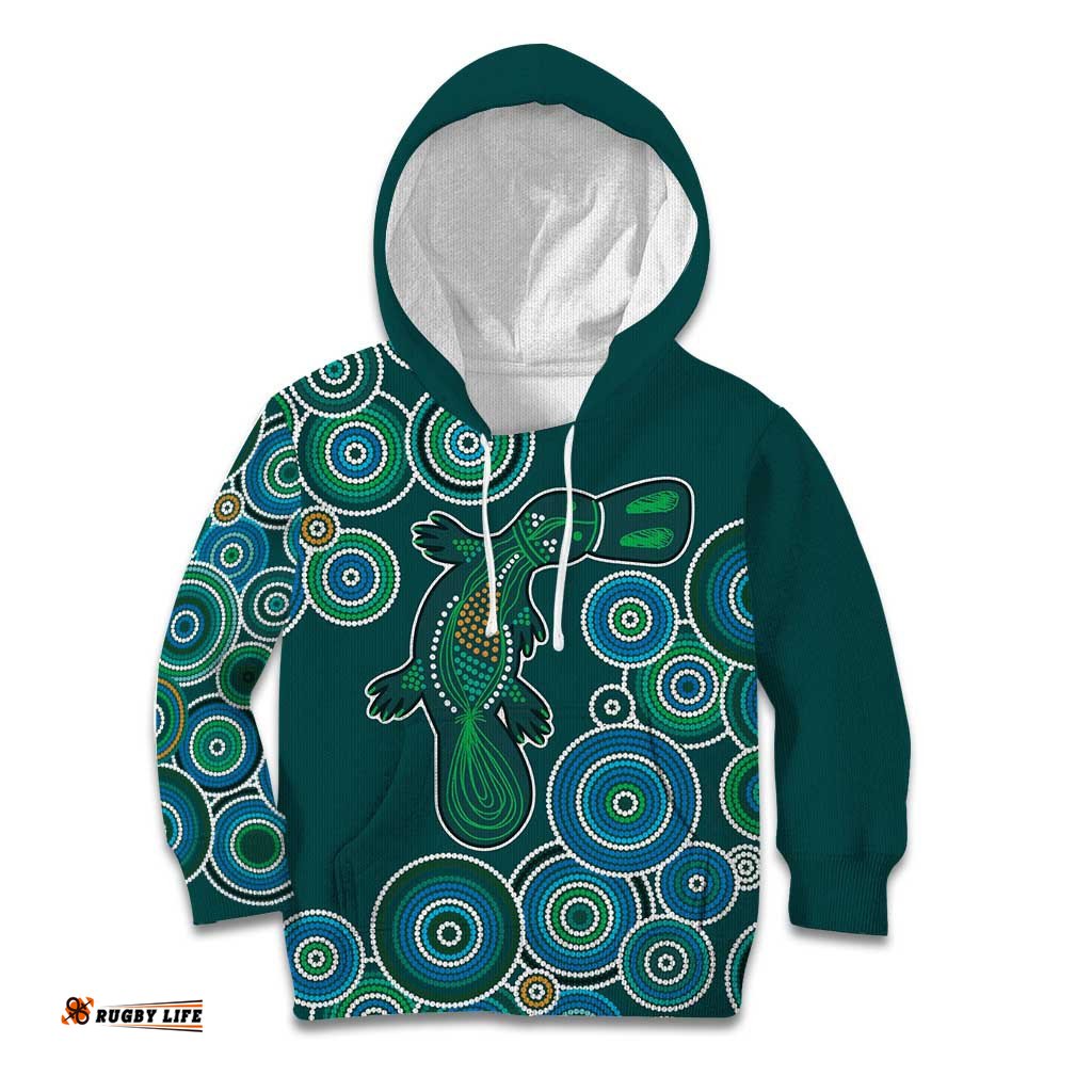 Green Platypus Aboriginal Art Kid Hoodie
