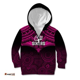Custom Sydney Sixers Cricket Kid Hoodie Unique Indigenous Art Mix Polynesian Pattern