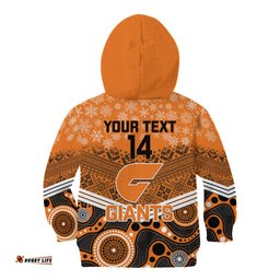 Custom Giants Football Christmas Kid Hoodie Merry Xmas Mix Aboriginal Art
