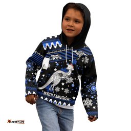 Custom North Kangaroos Football Kid Hoodie Roos Christmas Vibe