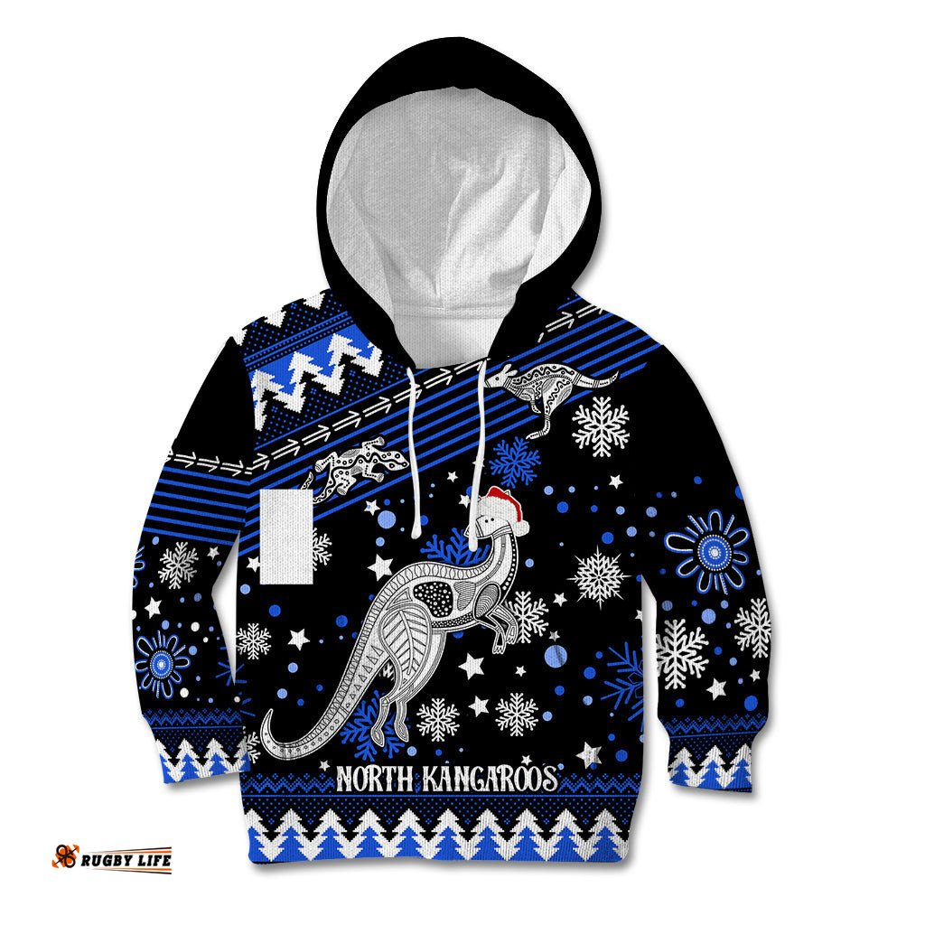 Custom North Kangaroos Football Kid Hoodie Roos Christmas Vibe