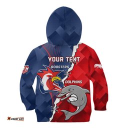 Personalised Dolphins And Roosters Rugby Kid Hoodie NRL Sporty Style