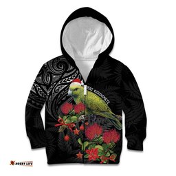 Meri Kirihimete Kakapo Kid Hoodie Black Silver Fern Christmas Vibe