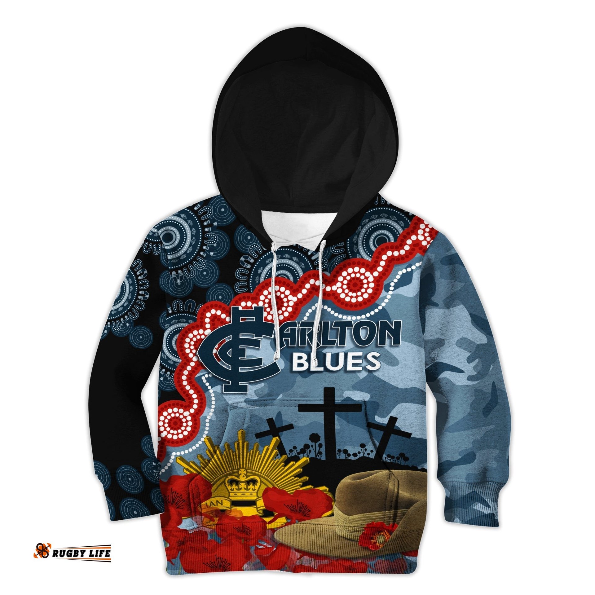 The Blues Football ANZAC Hoodie KID Aboriginal Mix Slouch Hat