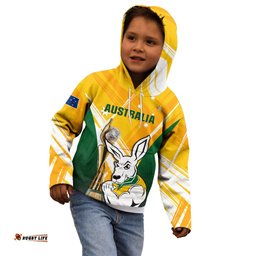 Custom Australia Soccer Kid Hoodie Matildas Kangaroo With World Cup Trophy Yellow Version