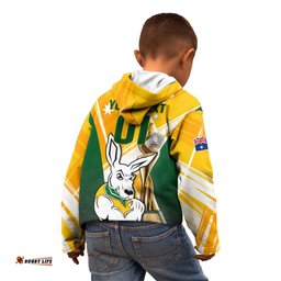 Custom Australia Soccer Kid Hoodie Matildas Kangaroo With World Cup Trophy Yellow Version