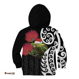 New Zealand Kakapo Christmas Kid Hoodie Meri Kirihimete Pohutukawa Flowers